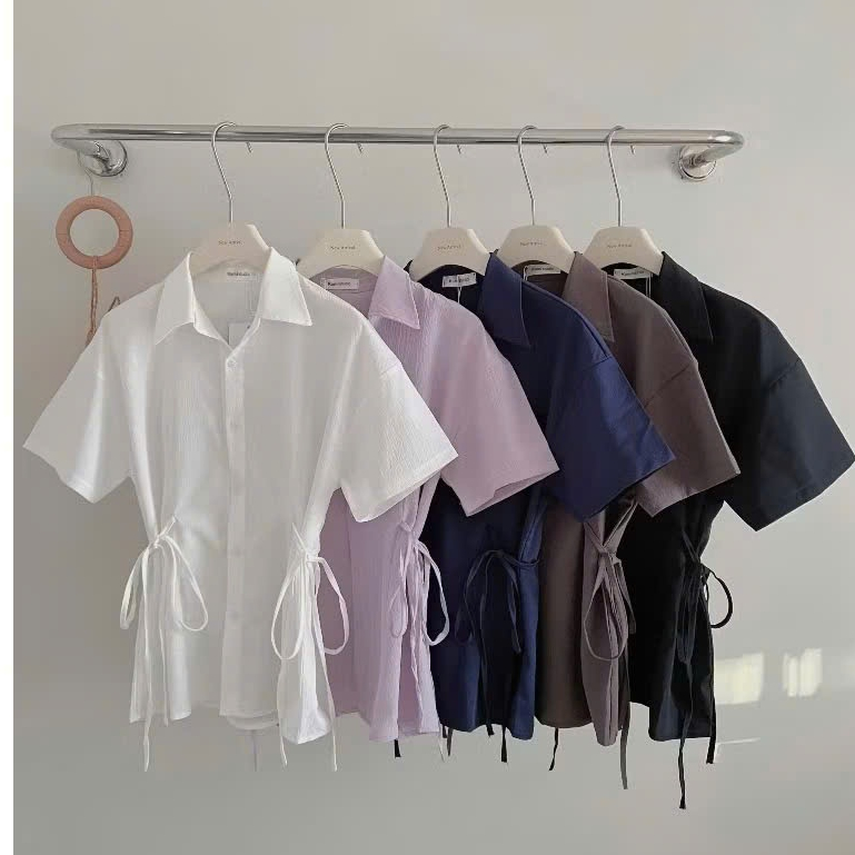 Set áo sơ mi đũi phối dây buộc hai bên eo kèm quần short cạp chun A87 SUTANO | BigBuy360 - bigbuy360.vn