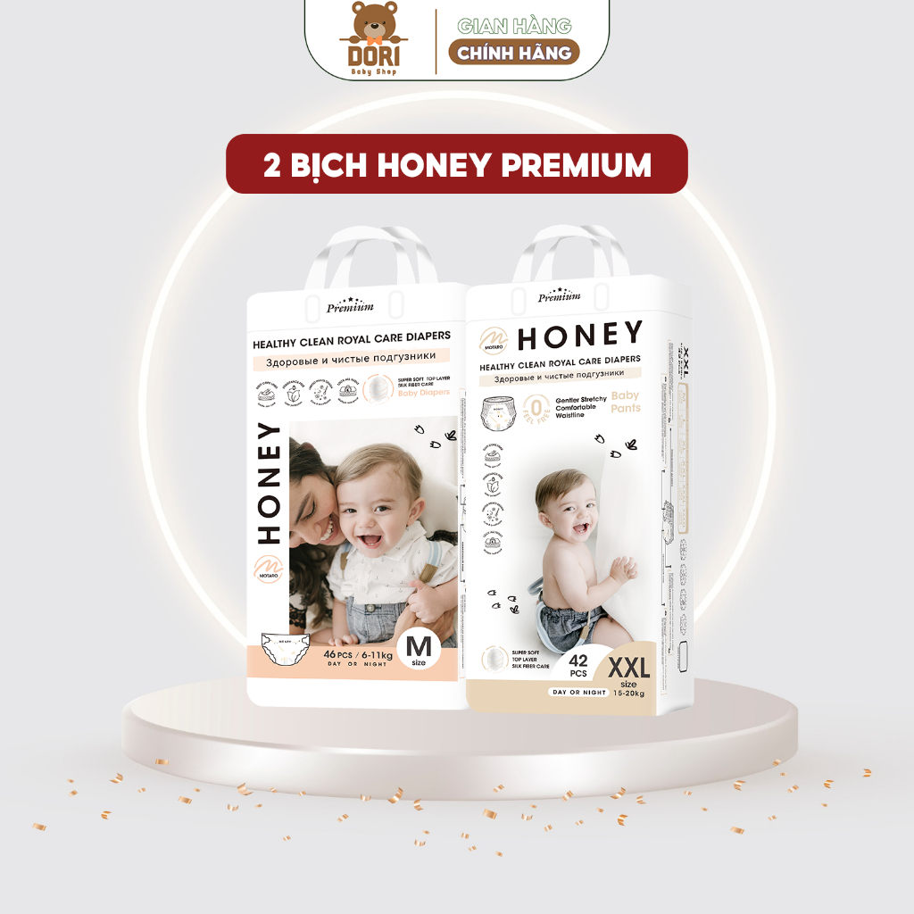 [HONEY PREMIUM] COMBO 2 Bịch Tã Bỉm Honey Premium Tơ Tằm, Chính Hãng, Cao Cấp Cho Bé Yêu