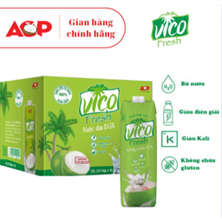 Nước Dừa ACP Vico Fresh Hương Vị Dứa - Thùng 12 Hộp (1L/1 Hộp)