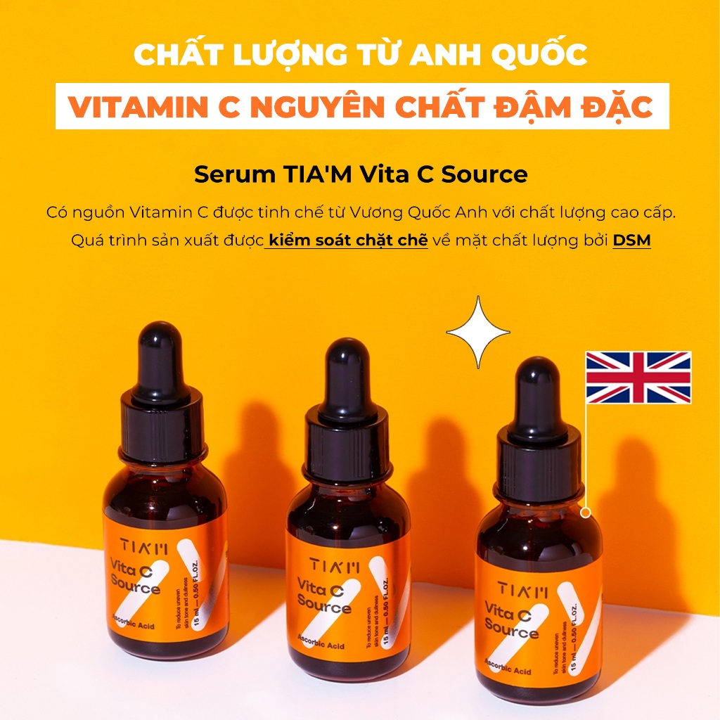 Serum Dưỡng Trắng Da, Mờ Thâm, Chống Oxi Hóa Vitamin C 20% TIA’M 15ml