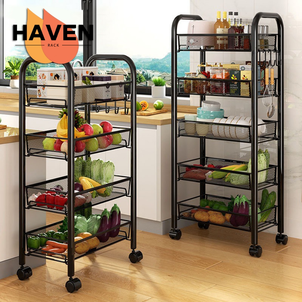 Kệ bếp sàn nhà nhiều tầng Xe đẩy di động Giỏ lưu trữ rau quả đa năng Kệ gia dụng3-4-5 tầng | BigBuy360 - bigbuy360.vn