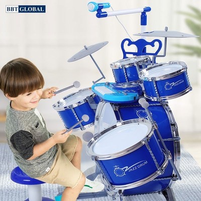 Bộ trống đồ chơi cho bé BBT Global cỡ lớn kèm ghế ngồi và mic 1704