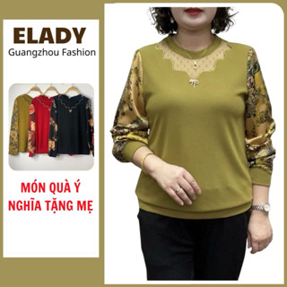 Áo trung niên nữ AD1007, Áo kiểu nữ trung niên cho mẹ cho bà sang trọng, vải thun dệt kim phối tay voan lụa mềm, co dãn