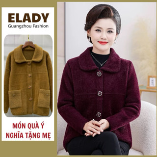 Áo khoác trung niên nữ AD1082, áo khoác thu đông cho mẹ cho bà cổ bẻ cài cúc chất len lông thỏ QC cao cấp