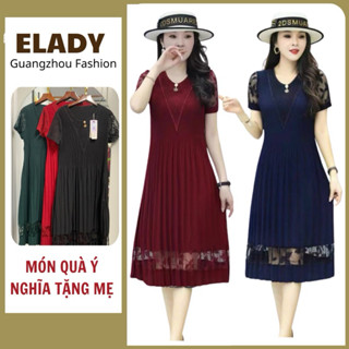 Đầm trung niên  AD1041, Váy trung niên cho mẹ dáng dài sang trọng cao cấp dự tiệc, bigsize vải thun phối ren, co dãn