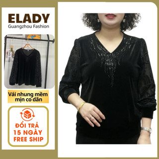 Áo trung niên nữ AD1018, Áo cho mẹ cho bà chất vải nhung phối tay voan 2 lớp cao cấp mềm mại, co giãn 4 chiều