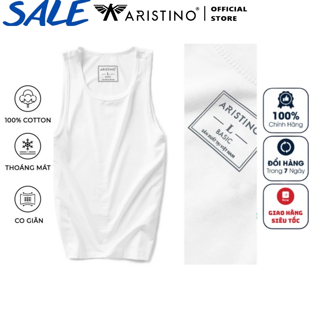 Áo Ba Lỗ Nam Aristino Thun 3 Lỗ Trắng Trơn Lót trong Sơ Mi 100% Cotton Mềm Mịn Co Giãn Siêu Thấm Mồ Hôi Áo Tank top AC21