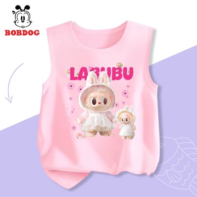 Áo trẻ em bé gái BOBDOG, áo sát nách chất liệu cotton mỏng mát in hình Labubu dễ thương cho bé