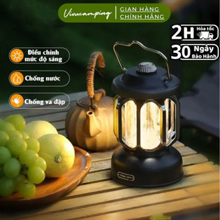 Đèn cắm trại treo lều camping sạc pin tích điện 3 màu đèn cao cấp, đèn dã ngoại vintage decor để bàn