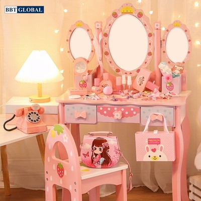 Bộ bàn ghế trang điểm gỗ BBT Global cho bé gái CỠ LỚN cao 97cm JYNC052/ Cao 93cm JYNC051