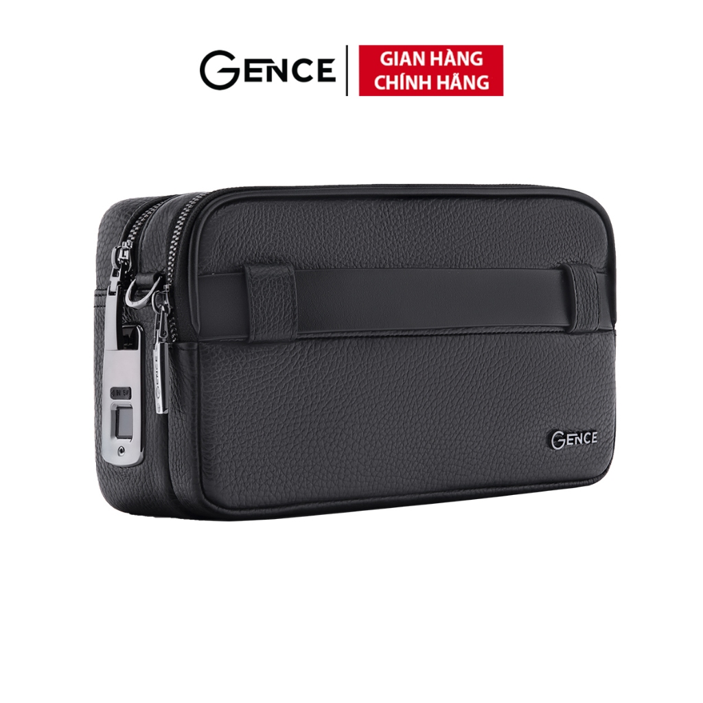 Clutch Đeo Chéo Ví Nam Cầm Tay GENCE RB08 Da Bò Khóa Vân Tay Khóa Số Cao Cấp Màu Đen
