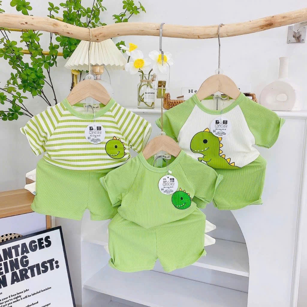 Bộ Cộc Tay Tăm Gân 3 Mẫu Hình Khủng Long Quần Sừng Cho Bé Hàng B.H Kids