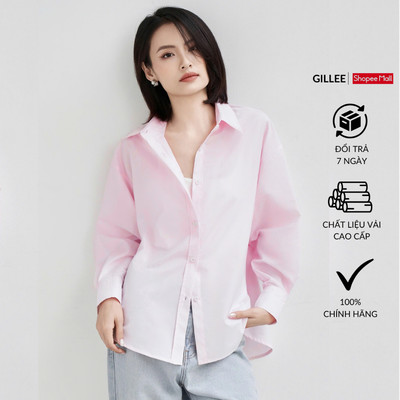 Áo sơ mi nữ GILLEE dáng oversized, sơ mi form rộng vải kate Mỹ Hồng pastel chống nhăn tốt FAS293