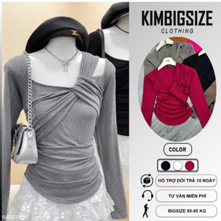 Áo thun nữ bigsize cổ vuông xoắn ngực nhún eo chất vải borip cotton che bụng mỡ(55-90kg)[Kimbigsize]