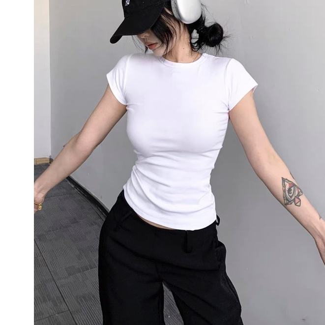 ÁO THUN NỮ ÔM BODY CỔ TRÒN COTTON MỊN CỘC TAY THẮT EO TÔN DÁNG QUYẾN RŨ MÁT MẺ MÙA HÈ NỮ m666 | BigBuy360 - bigbuy360.vn