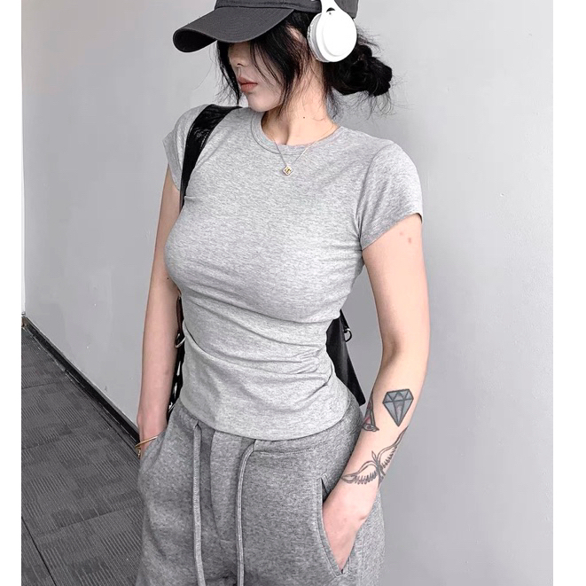 ÁO THUN NỮ ÔM BODY CỔ TRÒN COTTON MỊN CỘC TAY THẮT EO TÔN DÁNG QUYẾN RŨ MÁT MẺ MÙA HÈ NỮ m666 | BigBuy360 - bigbuy360.vn