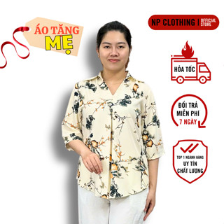 Áo Trung Niên A608, Mẫu Sơ Mi Nữ Cho Mẹ U50 Tay Lỡ Chất Lụa Kín Đáo Lịch Sự | Thời Trang NP Clothing