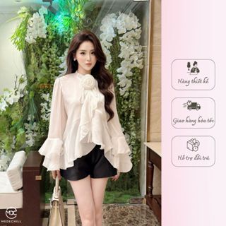  Set Đồ Tiểu Thư Áo Tay Loe Nhiều Tầng Chất Tơ Óng Hàn Phối Quần Short Tafta Ống Rộng Phù Hợp Dạo Phố S833 Alice 