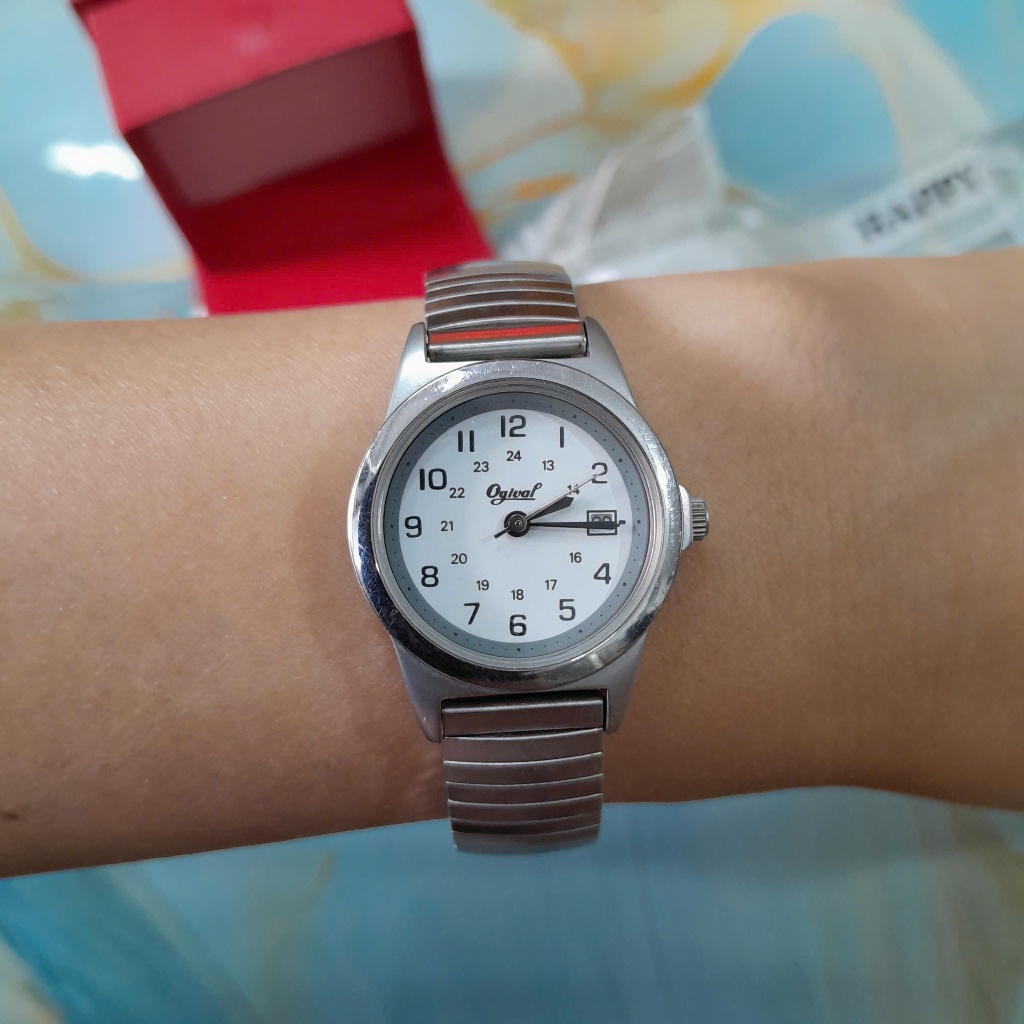 Đồng hồ nữ OGIVAL có lịch dây chun second hand si nhật- đã qua sử dụng