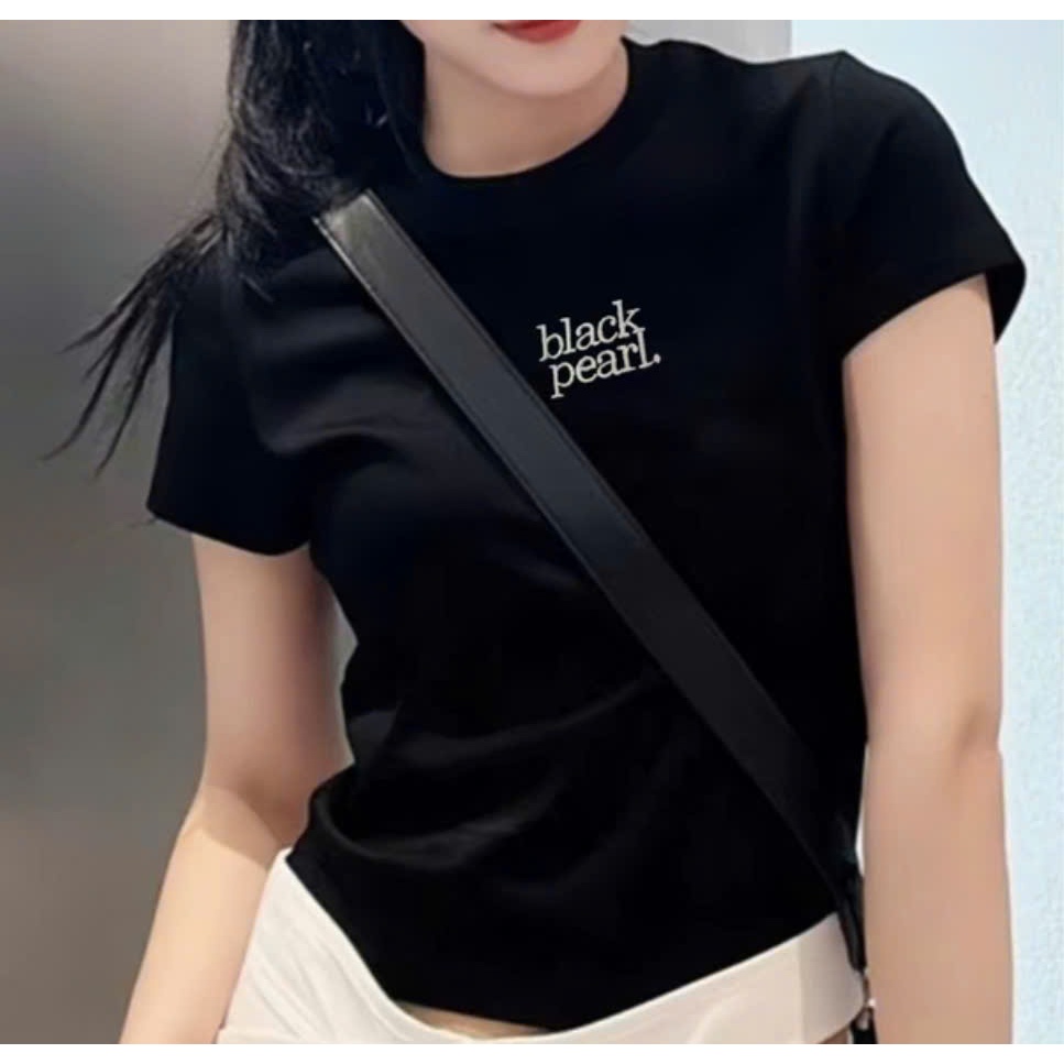 Áo thun baby tee nữ cổ tròn tay ngắn thêu hình black fearl A142 SUTANO | BigBuy360 - bigbuy360.vn