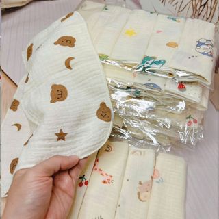 [Set 5 khăn] Khăn sữa cho bé, khăn xô muslin 2 lớp cho bé, mềm mại, thấm hút tốt