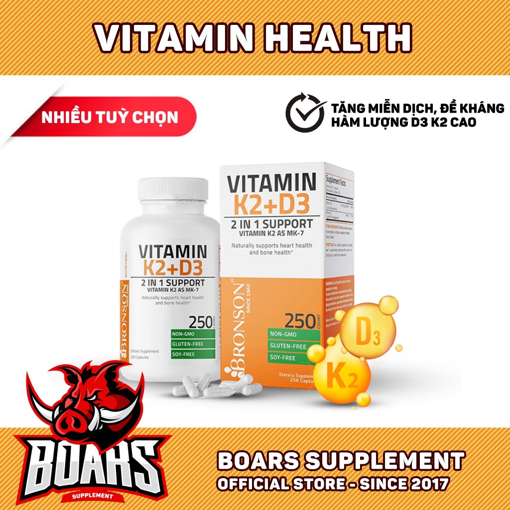 VITAMIN D3 K2 MK7 BRONSON HỖ TRỢ GIÚP XƯƠNG CHẮC KHỎE, TĂNG HÓC MÔN, ĐỀ KHÁNG, PHÁT TRIỂN CƠ BẮP