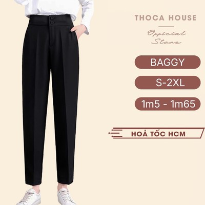 Quần baggy nữ công sở lưng cao 2 nút THOCA HOUSE quần tây nữ chuẩn form cao cấp tôn chân dài