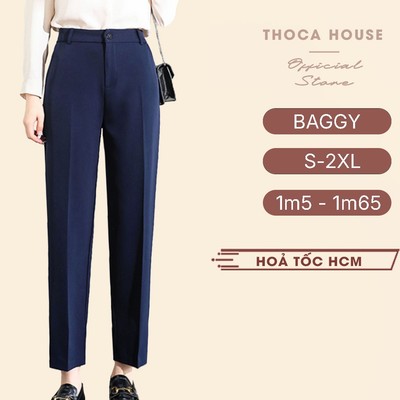 Quần tây đi học xanh đen, đen THOCA HOUSE quần baggy công sở form suông dài