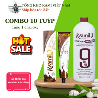 Combo 10 tuýp màu Kami, cân bằng phủ bạc thông minh, tặng 1 chai oxy Kami 900ml