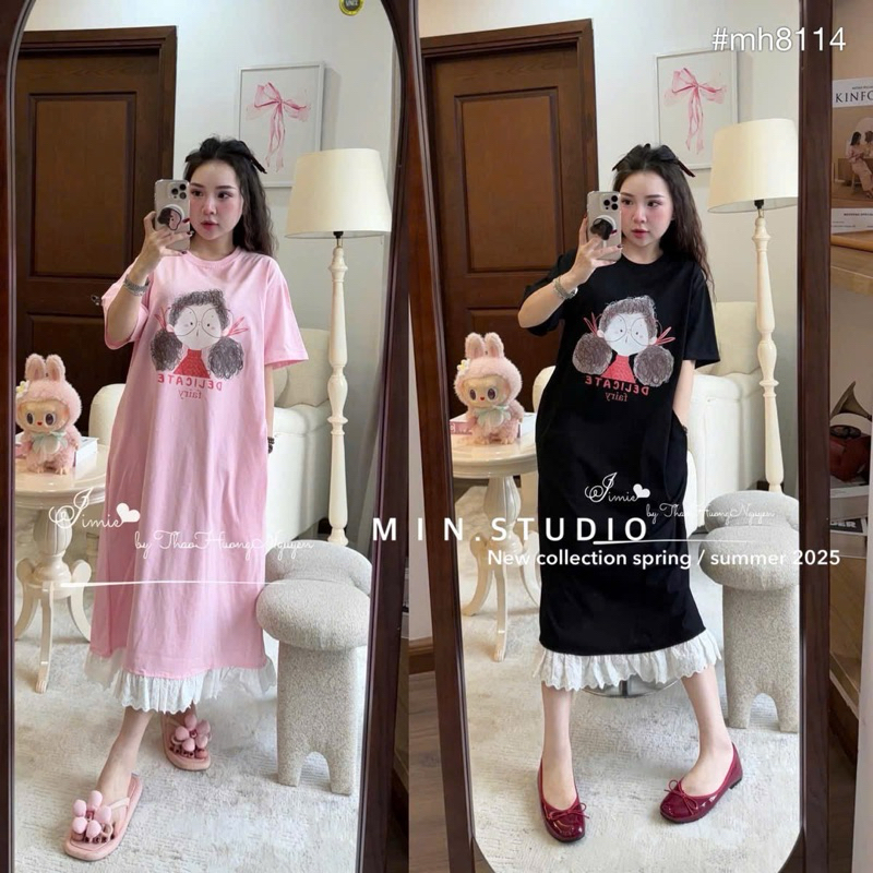 Đầm suông cô gái phối ren