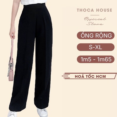Quần tây ống rộng lưng cao dây kéo bên THOCA HOUSE basic hack chân dài mặc công sở đi học đi chơi