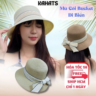  Mũ Cói Bucket Nữ Đi Biển vành nhỏ chống nắng có nơ xinh xắn tiểu thư thời trang Hàn Quốc KAHAT M11 