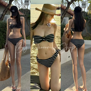 ChocomyShop - Set bikini 2 mảnh quyến rũ đi biển, Đồ bơi cho nữ sọc đen trắng mùa hè