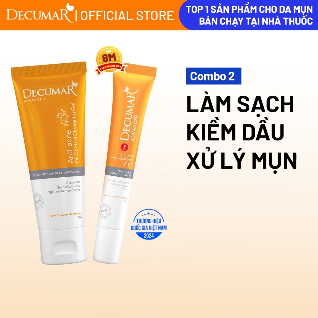 Bộ đôi 1 Gel ngừa mụn decumar advanced và 1 Gel rửa mặt giảm nhờn cho da mụn Decumar