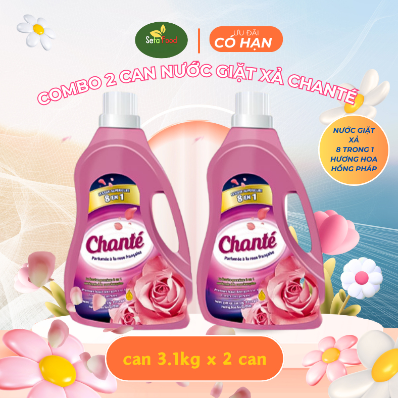 Combo 2 Can Nước Giặt Xả Chanté 8 Trong 1 Hương Hoa Hồng Pháp 3 Lít