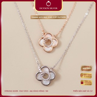 Dây chuyền bạc Ý 925 Mạ vàng hồng 18K Duyson Silver, Vòng cổ bạc cỏ 4 lá Starlit Clover khảm xà cừ