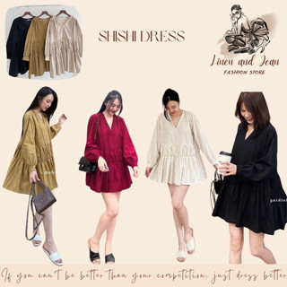 ĐẦM BABY DOLL CỔ TIM TAY DÀI PHỒNG NHÚN TẦNG - LINEN AND JEAN - SHISHI DRESS