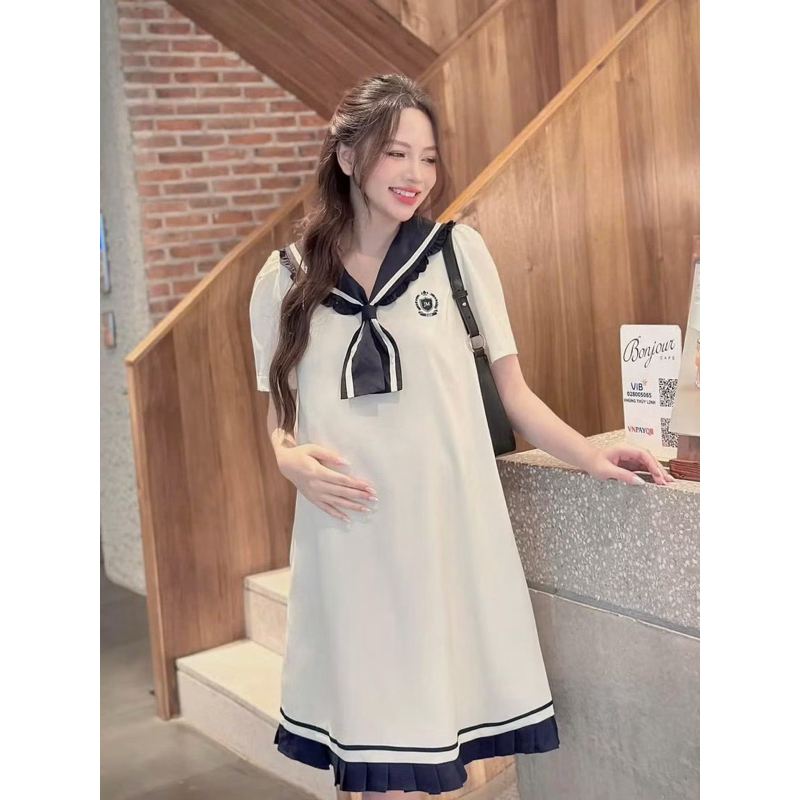 Váy YT100, Đầm Suông Cổ Thuỷ Thủ Dáng Dài From Rộng Chất Cotton Đẹp Sang Chảnh | BigBuy360 - bigbuy360.vn