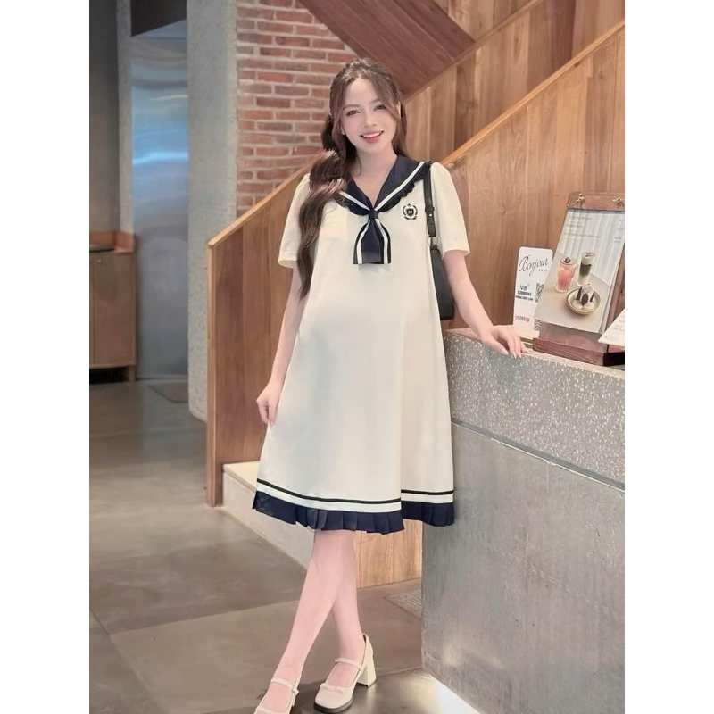 Váy YT100, Đầm Suông Cổ Thuỷ Thủ Dáng Dài From Rộng Chất Cotton Đẹp Sang Chảnh | BigBuy360 - bigbuy360.vn