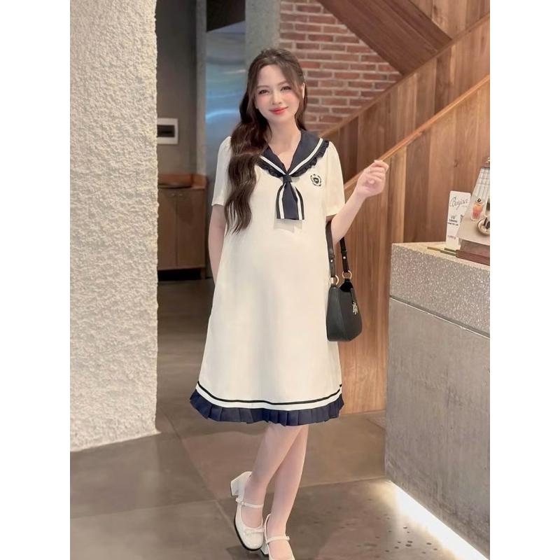Váy YT100, Đầm Suông Cổ Thuỷ Thủ Dáng Dài From Rộng Chất Cotton Đẹp Sang Chảnh