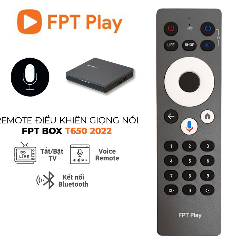 Remote Voice Tìm Kiếm Giọng Nói Điều Khiển FPT Play Box 650 Sử Dụng Giọng Nói 2018,2019 , Model 650