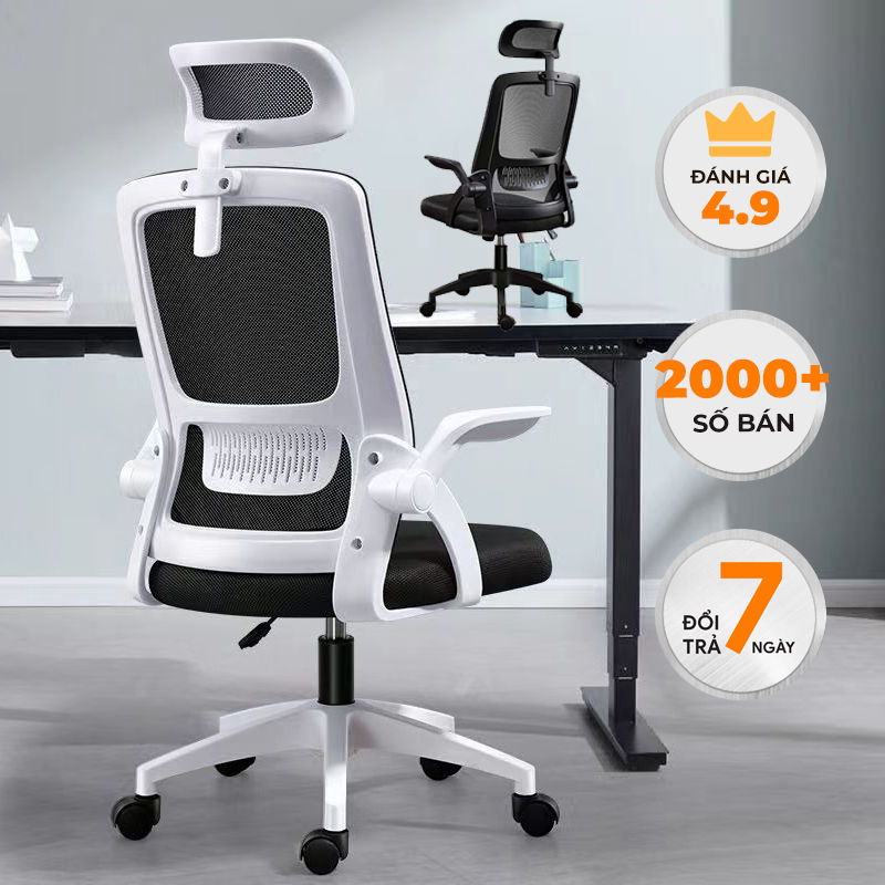 CÓ HỎA TỐC Ghế văn phòng công thái học chân xoay có tựa đầu thoải mái dễ chịu kiểu dáng mới 2025