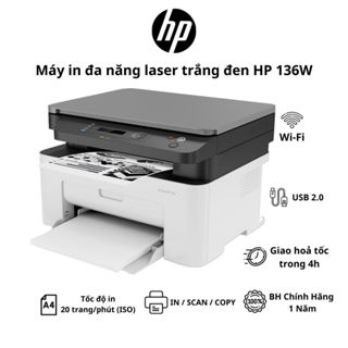  Máy in Laser đen trắng HP 136W  A4  A5  In  Copy  Scan  USB  WIFI  - BH Chính Hãng 1 Năm 