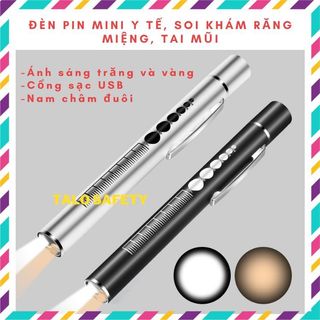 Đèn pin y tế mini sạc cổng USB bằng thép không gỉ có kẹp bỏ túi