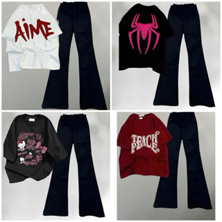 [Đủ Size] Set bộ nữ áo phông các mẫu+Quần loe chât umi hàn hack dáng