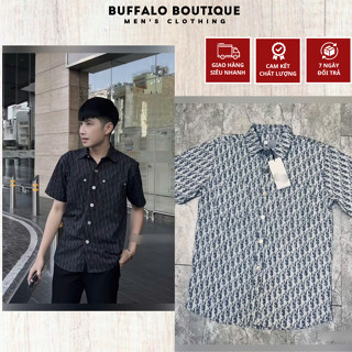 Áo Sơ Mi Nam Đì O Cộc Tay Full logo Siêu Đẹp - Áo Sơ Mi Nam Nữ Đì O Chất Vải Denim Cao Cấp