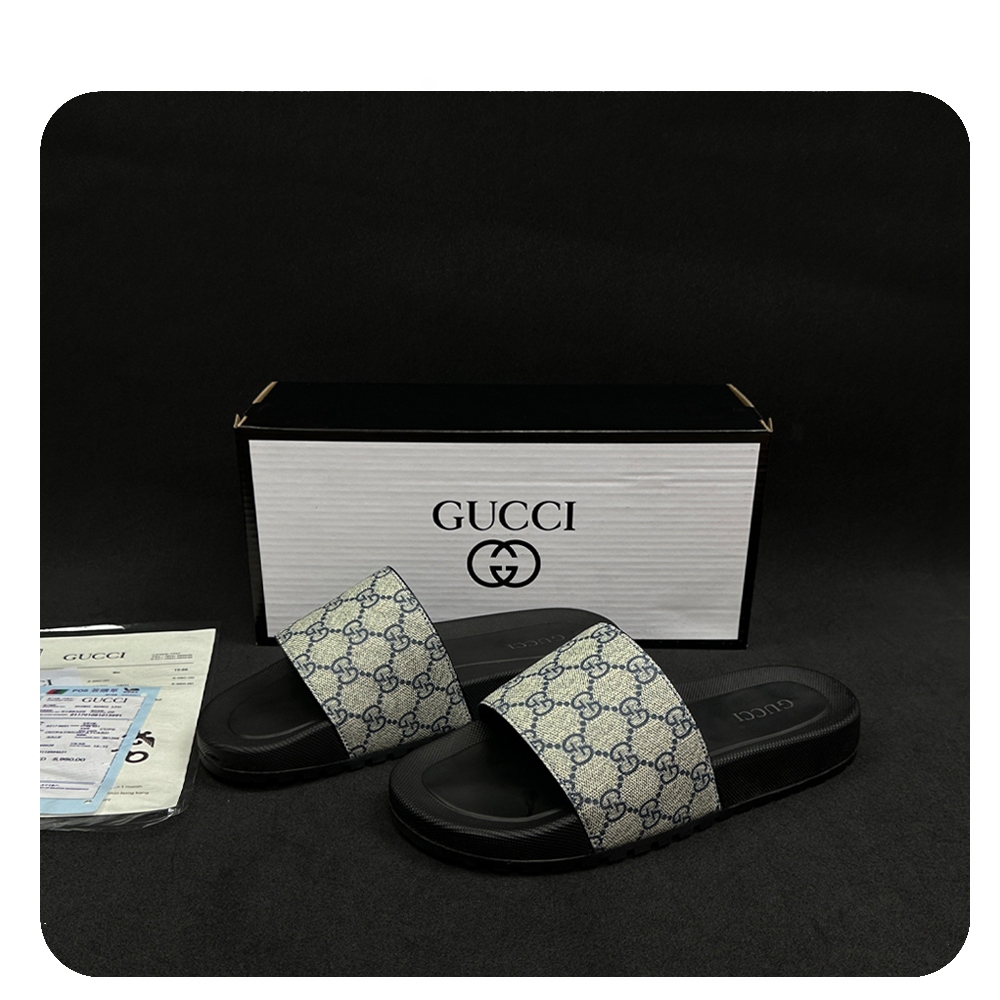 Dép dán GC nam nữ, dép quai ngang GUCCI thiết kế sang trọng đế cao su non hot trend full bill box