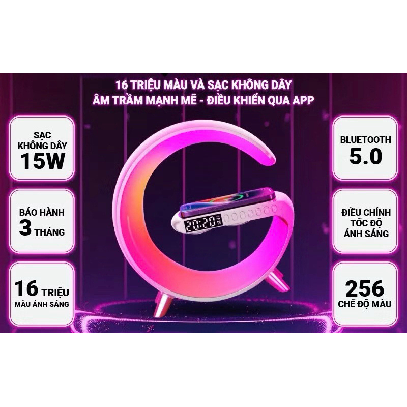 Loa Bluetooth Chữ G Tích Hợp Sạc Điện Thoại Không Dây , Đèn Ngủ , Báo Thức, Deco Phòng Ngủ, Hàng Chí