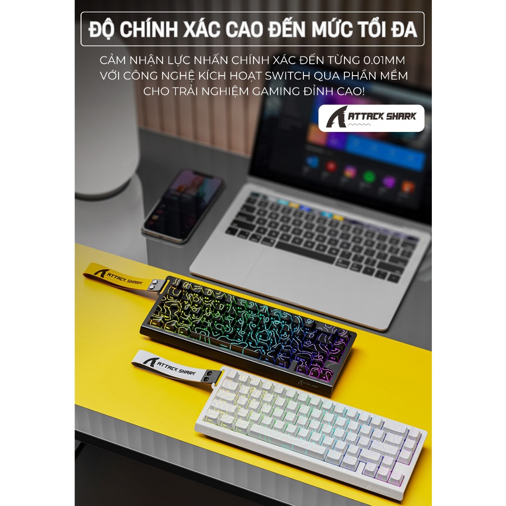 Bàn phím Cao Cấp Rapid Trigger Attack Shark X68 HE New 2025 Keycap Xuyên Led Polling Rate 8.000Hz | BigBuy360 - bigbuy360.vn