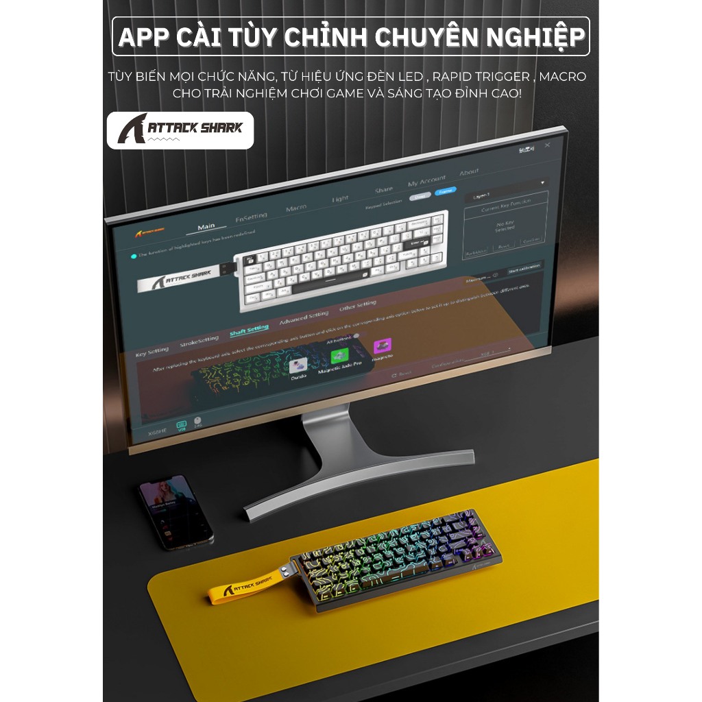 Bàn phím Cao Cấp Rapid Trigger Attack Shark X68 HE New 2025 Keycap Xuyên Led Polling Rate 8.000Hz | BigBuy360 - bigbuy360.vn
